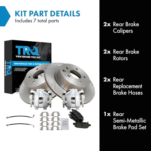 Image of TRQ Rear Brake Pad and Rotor Set Semi Metallic Calipers Compatible with 2011-2012 Infiniti G25 G37 2015 Q40 2010-2015 Nissan 370Z