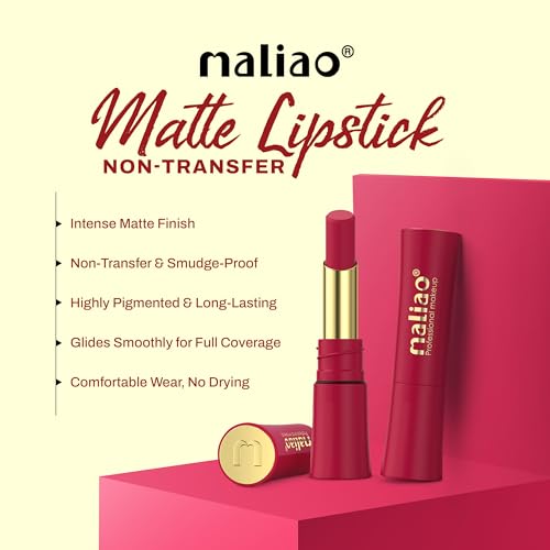 Image of Maliao Matte Lipstick - Non-Transfer, Long-Lasting, High-Pigment, 3.5g (Shade 12, Medium)