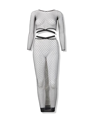 Brassière et jupe longue en maille noire Dreamgirl de qualité supérieure pour femme