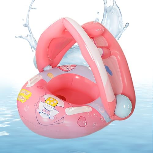 Flotador para bebé con toldo, tubo de piscina con asiento, anillo de protección solar, pantalla ajustable, soporte seguro, inflado rápido, almacenamiento compacto, perfecto para playa, fiesta al aire