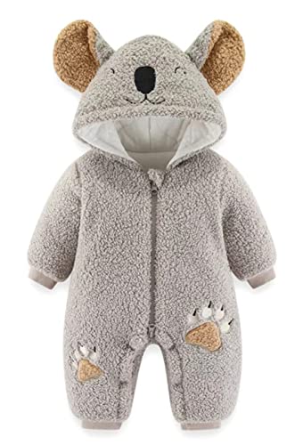 SEAUR Baby Winter Overall mit Kapuze Fleece Schneeanzug Neugeborene 0-18 Monate Hoodie Strampler Dick Jumpsuit Junge Mädchen - 3-6 Monate - Grau
