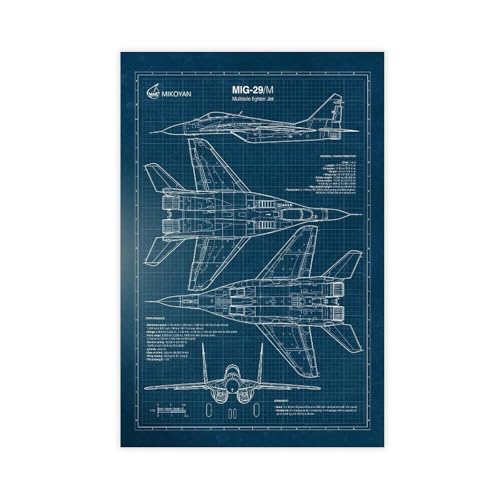 QZFNCOYU MiG-29 - Póster de lienzo con diseño de planos, para decoración de pared, pinturas para sala de estar, dormitorio, 30 x 45 cm