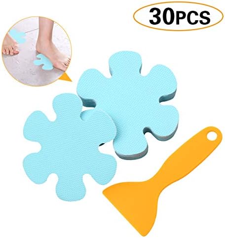 Jassmine 30 Pcs Non-Slip Treads,4x4 Inch,Adhesive Decals,Anti-Slip Stickers,Ideal Appliques Tape for Baby,Senior,Adult.Suit for Bath Tub,Stairs,Shower Room & Other Slippery Surfaces (Snowflake Blue)