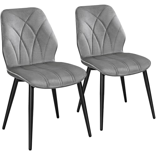 Yaheetech Velvet Dining Chairs Set of 2 Modern Dining Room Chairs with Petal Accented Backrest and Sturdy Metal Legs Padded Kitchen Chair for Dining Room, Kitchen and Bedroom, Light Gray