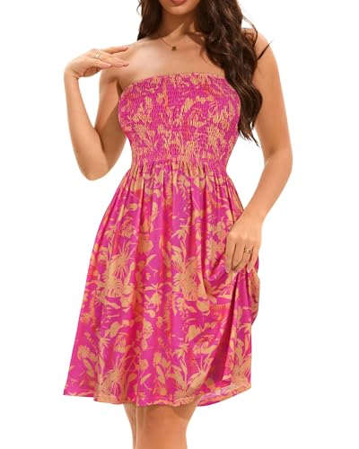 Image of elescat Summer Dresses for Women 2026 Strapless Casual Beach Cover Ups Tube Top Sundress