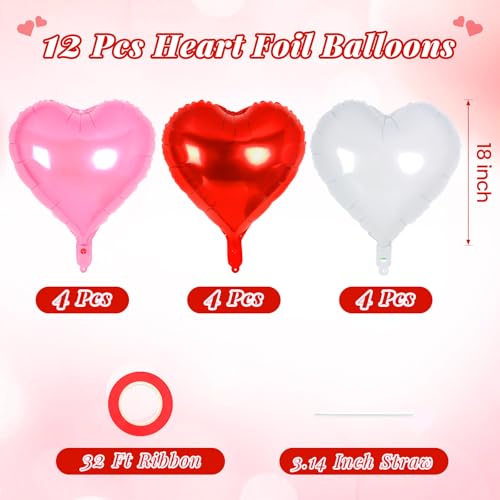 Image of 12 Pcs Colorful Heart Balloons,18 Inch Heart Foil Balloons Love Balloon Valentine Balloon for Birthday Party Wedding Engagement Party Baby Shower Valentine Day Decorations