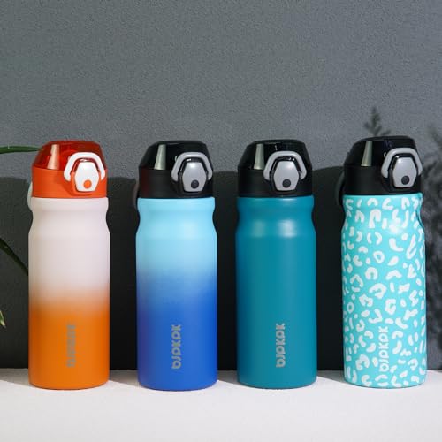 Image of BJPKPK 18 oz Water Bottle with Straw & Handle, Insulated Stainless Flask | Leak Proof Locking Lid, Thermal, Double Wall Vacuum, Keeps Hot /Cold, BPA Free, Dishwasher Safe, Travel & Sports, Purple