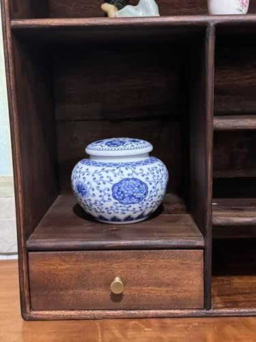 Elegant Blue and White Ceramic Ginger Jar with Floral Lotus Design – 5.12" x 4.13" Decorative Storage Container for Tea and Spices - Image 6