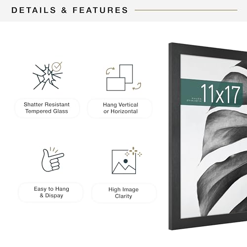 MCS Studio Gallery 11x17 Picture Frame Black Woodgrain, Rectangle Photo Frame for Photos, Posters & Art Prints (1-Pack)