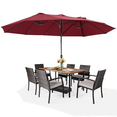 Image of THESHELTERS - 15ft Large Outdoor Umbrella Double-Sided Patio Umbrella with 65Kg Movable Stand, Crank Handle, 12 Ribs Rectangular Garden Umbrella for Patio Graden, Poolside, Terrace, Cafe and Hotels