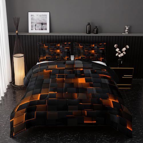 Image of Nttopship Neon Yellow Black Comforter Set King Geometric Kids Bedding Set,3 PCS Geometry Honeycomb Bed Set Modern Quilt Set 1 Comforter 2 Pillow Cases Cool Room Decor All Season B-Side Black
