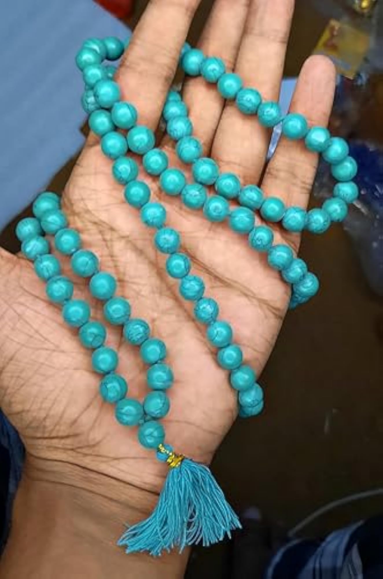Turquoise Mala Necklace, 108+1 Beads for Men, Certified