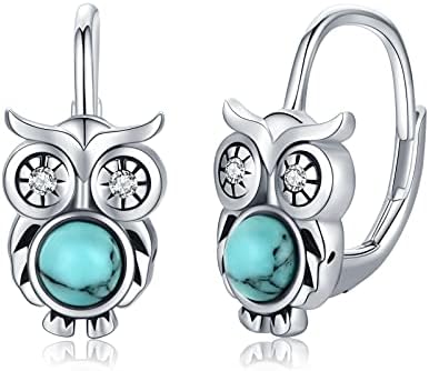 925 Sterling Silver Guinea Pig Otter Dog Axolotl Owl Moonstone Earrings Hoop Earrings Cute Owl Jewelry Christmas for Women Girls