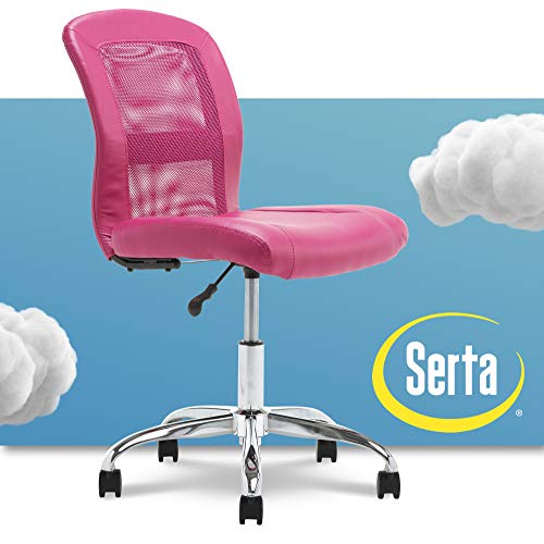 Serta Essential Mesh Low-Back Computer Desk Task Chair with No Arms for Home Office or Conference Room, Faux Leather, Pink