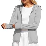 Damen UPF 50+ Shirt mit Kapuze Sonnenschutz Langarm Kapuzenjacke Reißverschluss Hoodie Laufjacke Schnelltrocknend Trainingsjacke Einfarbig Sportshirt Übergangsjacke Einfarbige Sonnenjacke
