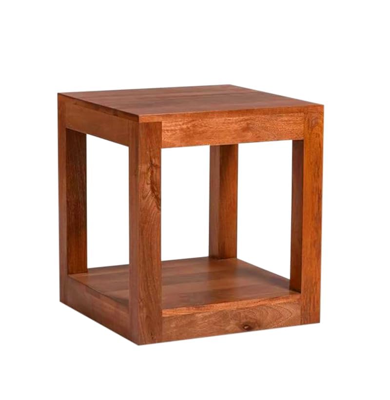 Image of Sheesham Wood Lamp Table for Bedroom | Modern Bedside Table with Storage | Elegant Nightstand for Living Room & Bedroom Decor (Honey Finish)