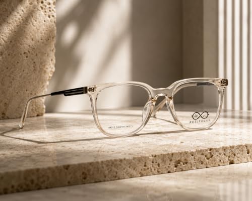 Image of Soft Square Optical Eyeglass Frame for Men & Women, Front with Metal Temples, Clear Demo Lenses, Lightweight Mixed Material Frame, Ribbed Temple Design for Prescription Lens Replacement