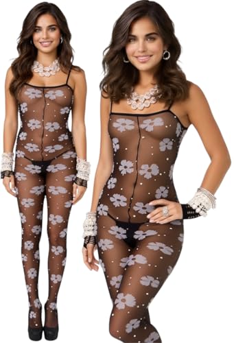 Image of ToBeInStyle Women's Assorted Bodystocking Sheer Opaque or Fishnet Crotchless Lingerie Bodysuit