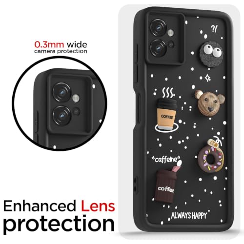 Image of Bintage Cute Fun Taddy Cartoon 3D Ball Bear Milk Donut Coffee Cup Silicon Case Full Body & Camera Protection Back Cover Compatible for Motorola Moto G32 - Black
