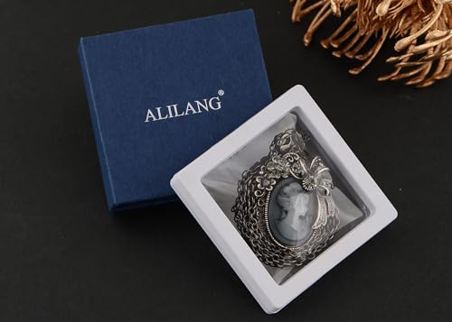 Image of Alilang Vintage Inspired Crystal Rhinestones Victorian Lady Cameo Pendant Necklace Maiden Flower Ribbon Bow Brooch Pin