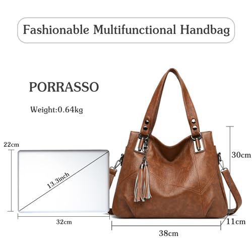 PORRASSO Women Handbags Fashion Hobo Shoulder Bag Ladies Crossbody Bag Large Tote Purse3