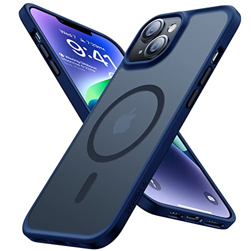TORRAS Speziell für iPhone 14 Hülle [Kompatibel mit MagSafe] Matt Ölabweisend [Zertifizierter Militärischer Schutz] Handyhülle case Guardian-Mag-Serie mit 3 Abnehmbaren Knöpfen Dunkelblau