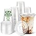 CCWOFF 16 OZ Compostable Clear Plastic Disposable Iced Coffee Cups with Flat Lids, Biodegradable Cold Drinking To Go Coffee Cups for Party Smoothie, Slushy, Milkshake Lemonade 50 Sets 1