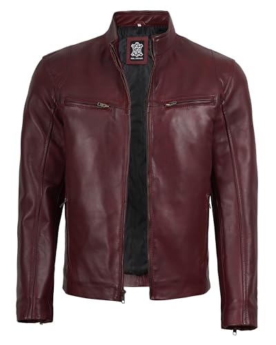 Image of Decrum Mens Leather Jacket - Cafe Racer Style Real Lambskin Leather Jacket Men
