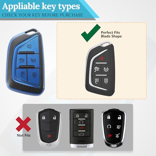 Image of Key Fob Cover for Cadillac escalade, Braided Loop Keychain, Blue | Wear-resistant TPU shell, short PU braided loop, daily splash, scratch and drop protection, normal signal use, easy setup
