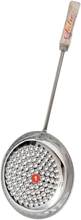 Wooden Long Handel Stainless Steel Boondi Strainer, Bundi Skimmer,Oil Strainer - Size No. 1