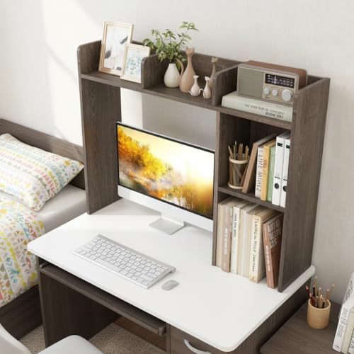 Image of Tangkula Desktop Bookshelf, Countertop Storage Hutch with Shelves for Computer Desk, Desk 3-Tier Display Rack, Multipurpose Wood Desktop Hutch Storage Organizer for Dorm Office