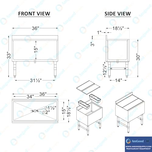 Image of AmGood 18.5 in. x 36 in. Underbar Ice Bin with Sliding Lid | NSF | Stainless Steel Ice Chest with Sliding Lid