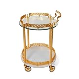 Carrito de Cocina Gold Drinks, Carrito de Bar sobre Ruedas con Bandeja de Cristal, hogar, Fiestas y Servicio de té Gold