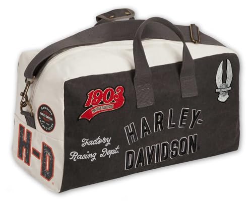 Harley-Davidson Multiple Patches & Logos Vintage Duffel Bag, Durable Canvas2