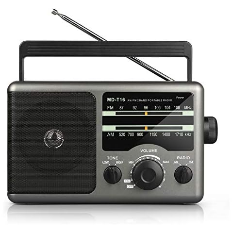 Greadio AM FM Portable Radio Transistor Radio with 3.5mm Earphone Jack, Hight/Low Tone Mode, Big Speaker, AC Power or Battery Operated by 4 D Cell Batteries for Home and Outdoor Cover