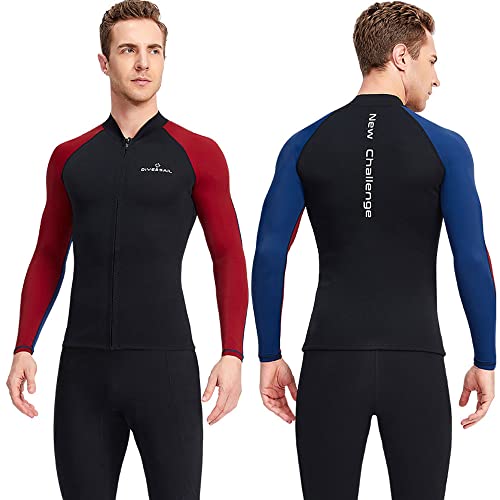 Alstorpha Mens Wetsuit Top Womens Wetsuit Shorty 1.5mm Neoprene Keep Warm Front Zipper Long Sleeve Coat Suitable for Snorkeling, Diving, Swim,Surfing,Triathlon (3X-Large, Men's red top)