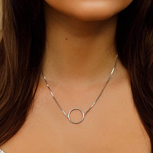 Pura Vida 14" Silver-Plated Circle Charm Choker Necklace - Adjustable Chain, Brass Base - 3" Extender #TOP1