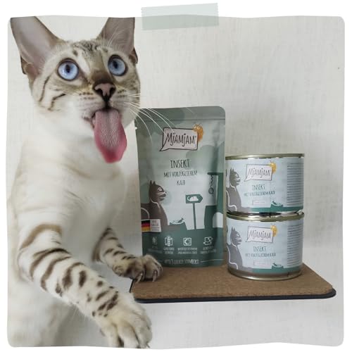MjAMjAM - Premium Nassfutter für Katzen - Quetschie Insekt mit vorzüglichem Kalb 300g, 6er Pack (6 x 300g), naturbelassen mit extra viel Fleisch