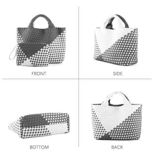 Image of Woven Bag for Women, Neoprene Tote Bag Summer Beach Handbag Purse Retro Handmade Travel Shoulder Bag Set
