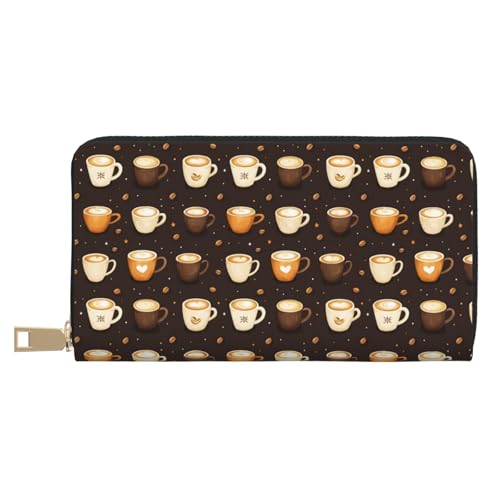 Classic Cappuccino Coffee Print Wallet Women Men, Long PU Leather Wallets for Women, Cute Womens Travel Wallet Purse Pouch with Zipper Pocket
