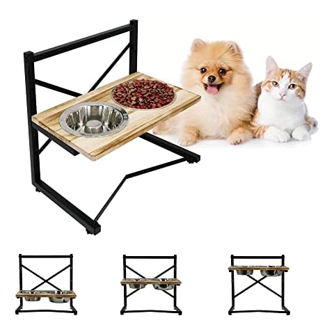 Raised Dog Bowl with 3 Heights Adjustable, Pet Elevated Stand Feeder with 2 Stainless Steel Pet Food and Water Bowls for Dogs and Cats Cover