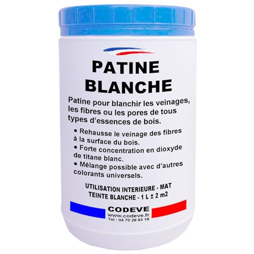 Patine Blanche - Codeve Bois - 1L - Intérieur - Pour Blanchir En Profondeur Les Fibres, Pores Ou Veinages D'un Bois.