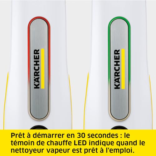 Kärcher Nettoyeur Vapeur SC 3 Upright EasyFix Blanc, Préchauffage : 0,5 min, Surface : 60 m², Réservoir : 0,5 l, Puissance : 1 600W,Buse de Sol, Serpillière, Adaptateur Tapis, Cartouche Détartrante