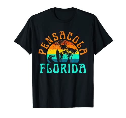 Pensacola Beach Florida Surf Playa Océano Olas Surf Retro Camiseta