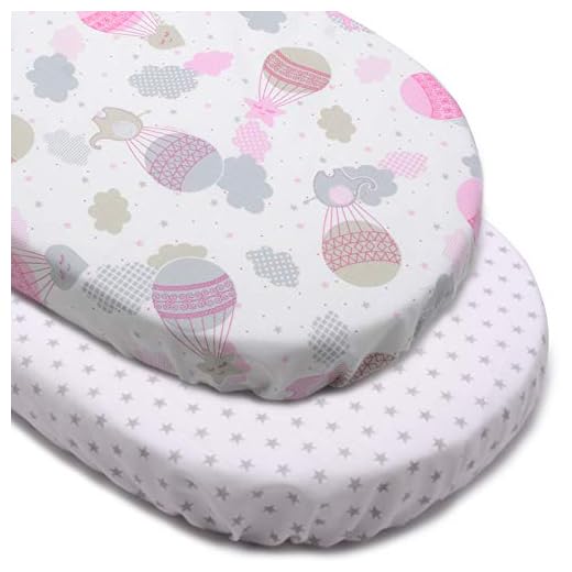 PEKITAS Lot 2 Draps Housses Bébé 75x33cm/72x32cm/70x30cm Réglable pour Matelas Couffins/Nacelle/Poussette/Berceau Universels Élastique Compatible avec Julius Zöllner, Träumeland, Alvi, FabiMax