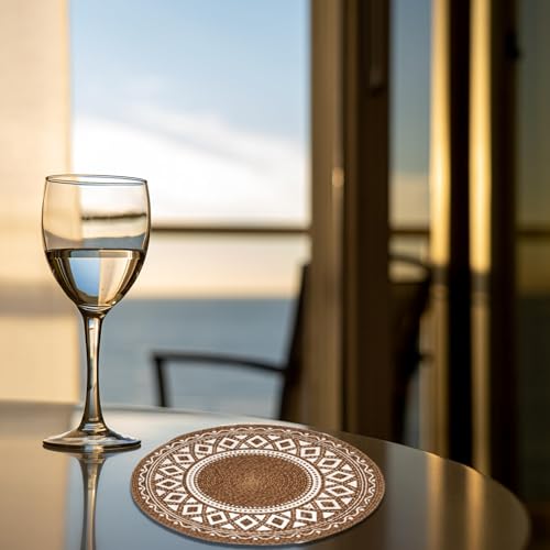Image of Classyo Cotton Coasters for Dining Table, 10 inch (Brown Design, Pack of 2) | Round Placemats for Hot Pots, Plates and Pans | Dining Table Placemats | Dining Table Mat | Washable Round Table Mats