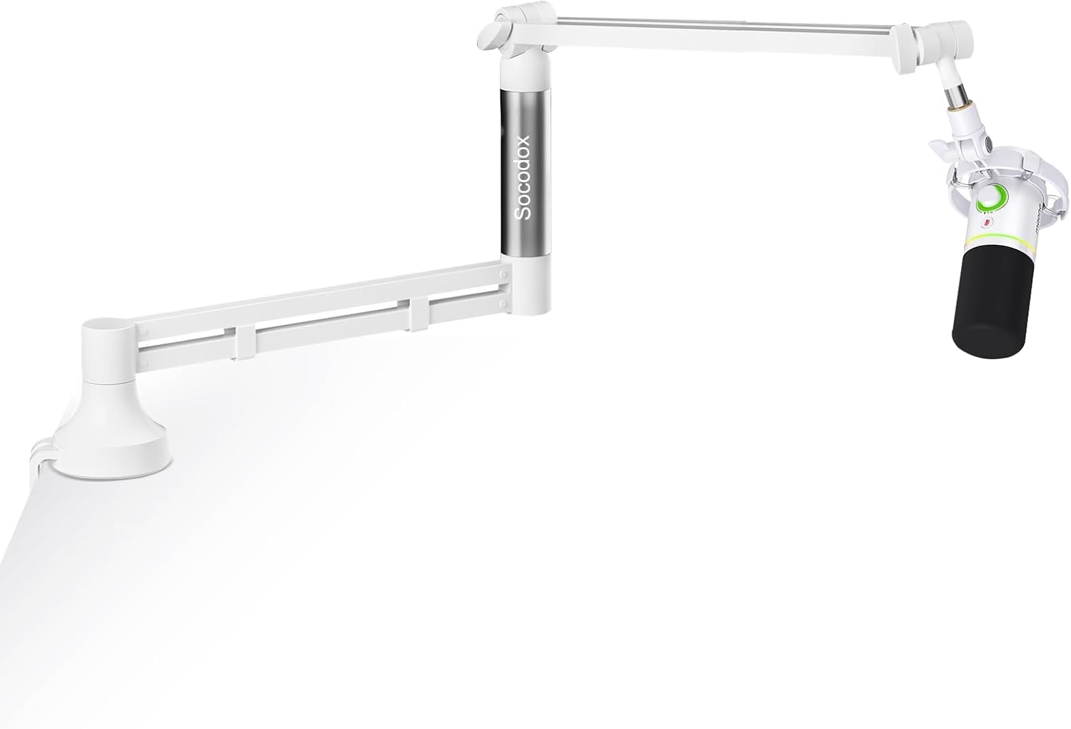 Low Profile Microphone Boom Improved Microphone Stand with 7 cm Table Clamp 3/8 Inch & 5/8 Inch Adapter Microphone Holder for Blue Yeti Podcasting Gaming Load Capacity up to 2 kg White