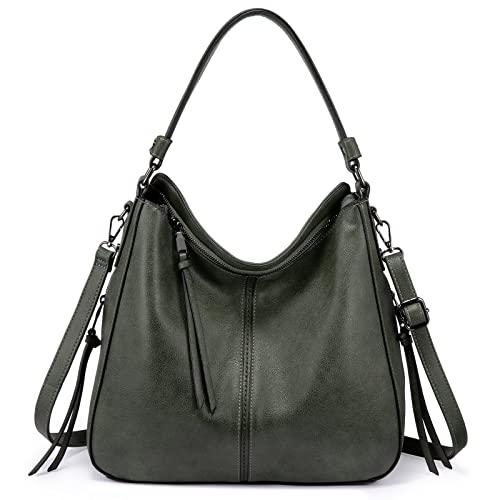 Image of Realer Hobo Crossbody Bags for Women Designer Faux Leather Hobo Handbags Retro Large Size Shoulder Bag Bucket Purse