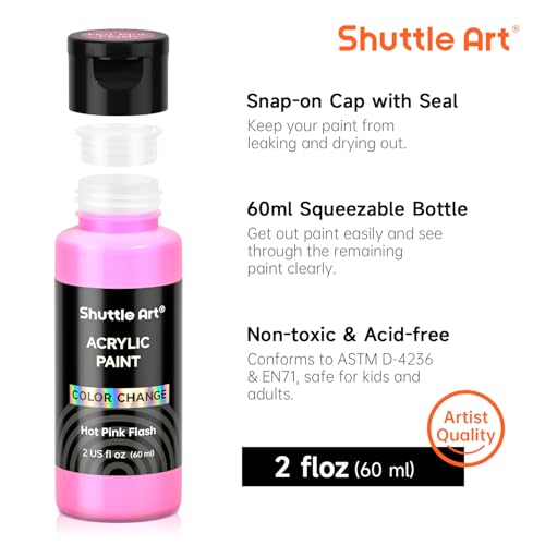 Image of Shuttle Art Color Change Acrylic Paint, 20 Chameleon Colors Acrylic Paint, 60ml /2oz Bottles, Iridescent Colors for Artists, Beginners, Kids Painting & Crafting on Canvas, Rocks, Wood, Fabric, Ceramic
