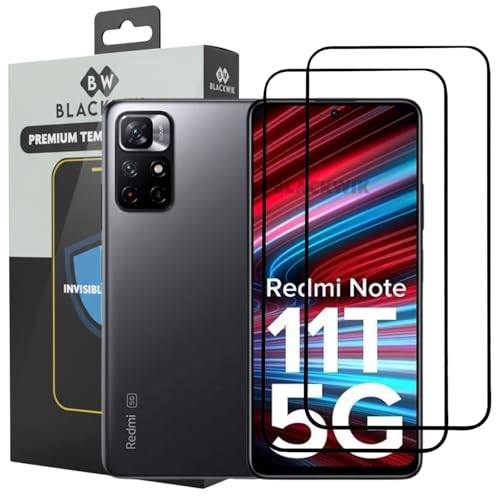 Image of Blackwik Tempered Glass Screen Protector for Redmi Note 11T / Poco M4 Pro with Edge-To-Edge Protector Coverage | Easy Installation Kit (Black) (Pack Of 2)